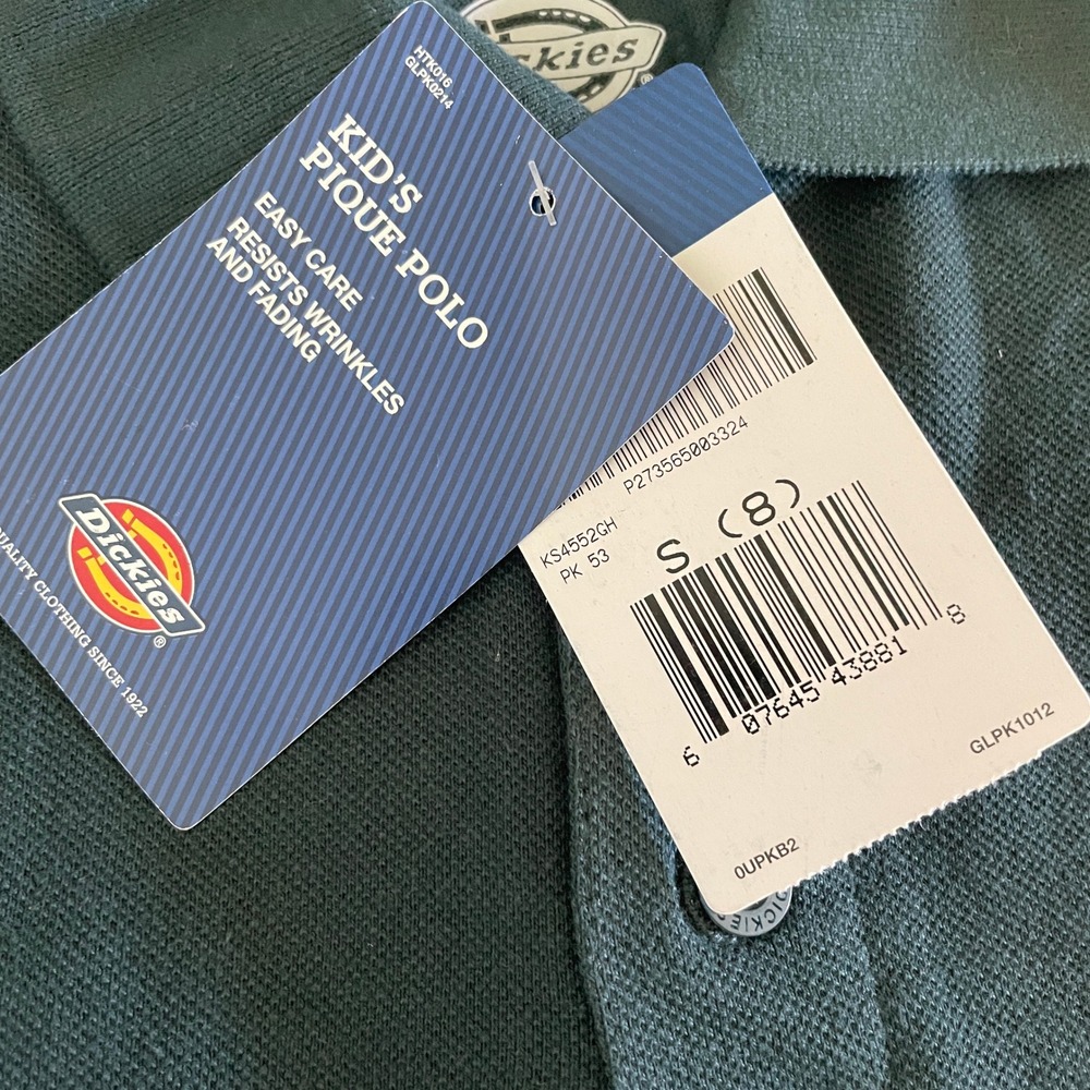 NWT Dickies Kids Pique Polo sz Small Shirt Hunter Green Short Sleeve 8/10 Casual - Picture 2 of 7